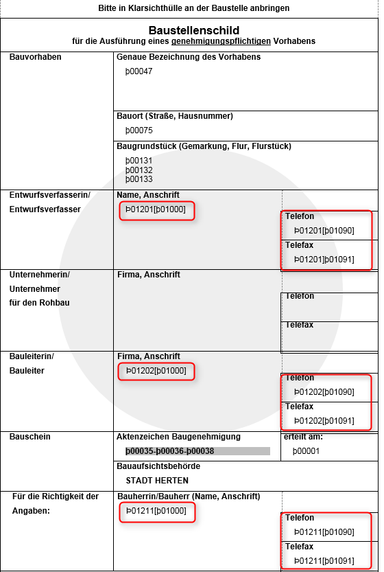 Beispiel Adressobergruppen-Platzhalter für Beteiligte im Fließtext
